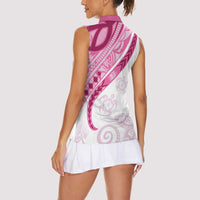 Rose Pink Polynesian Tribal Turtle Floral Pattern Women Sleeveless Polo Shirt LT05 - Polynesian Pride