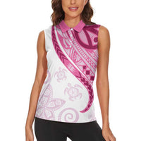 Rose Pink Polynesian Tribal Turtle Floral Pattern Women Sleeveless Polo Shirt LT05 - Polynesian Pride
