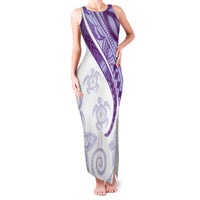 Purple Polynesian Tribal Turtle Floral Pattern Family Matching Tank Maxi Dress and Hawaiian Shirt
