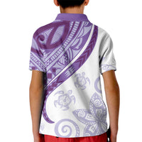 Purple Polynesian Tribal Turtle Floral Pattern Kid Polo Shirt