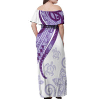 Purple Polynesian Tribal Turtle Floral Pattern Off Shoulder Maxi Dress LT05 - Polynesian Pride