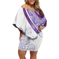 Purple Polynesian Tribal Turtle Floral Pattern Off Shoulder Short Dress LT05 Women Purple - Polynesian Pride