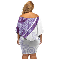 Purple Polynesian Tribal Turtle Floral Pattern Off Shoulder Short Dress LT05 - Polynesian Pride