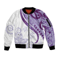 Purple Polynesian Tribal Turtle Floral Pattern Sleeve Zip Bomber Jacket LT05 Unisex Purple - Polynesian Pride