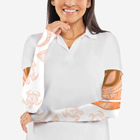 Orange Polynesian Tribal Turtle Floral Pattern Arm Sleeves - Polynesian Pride