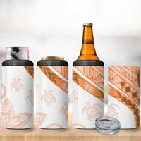 Orange Polynesian Tribal Turtle Floral Pattern 4 in 1 Can Cooler Tumbler LT05 - Polynesian Pride