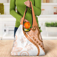 Orange Polynesian Tribal Turtle Floral Pattern Grocery Bag LT05 - Polynesian Pride