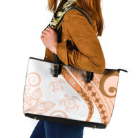 Orange Polynesian Tribal Turtle Floral Pattern Leather Tote Bag LT05 Orange - Polynesian Pride
