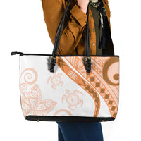 Orange Polynesian Tribal Turtle Floral Pattern Leather Tote Bag LT05 - Polynesian Pride