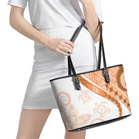 Orange Polynesian Tribal Turtle Floral Pattern Leather Tote Bag LT05 - Polynesian Pride