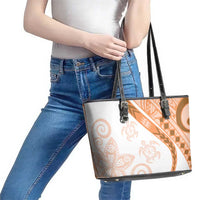 Orange Polynesian Tribal Turtle Floral Pattern Leather Tote Bag LT05 - Polynesian Pride