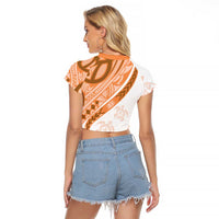 Orange Polynesian Tribal Turtle Floral Pattern Raglan Cropped T Shirt LT05 - Polynesian Pride