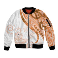 Orange Polynesian Tribal Turtle Floral Pattern Sleeve Zip Bomber Jacket LT05 Unisex Orange - Polynesian Pride