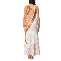 Orange Polynesian Tribal Turtle Floral Pattern Tank Maxi Dress LT05 - Polynesian Pride