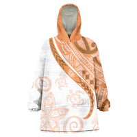 Orange Polynesian Tribal Turtle Floral Pattern Wearable Blanket Hoodie LT05 One Size Orange - Polynesian Pride