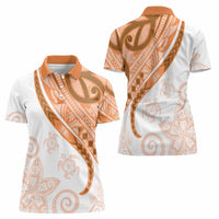 Orange Polynesian Tribal Turtle Floral Pattern Women Polo Shirt