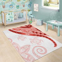 Coral Red Polynesian Tribal Turtle Floral Pattern Area Rug LT05 - Polynesian Pride