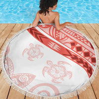 Coral Red Polynesian Tribal Turtle Floral Pattern Beach Blanket LT05 - Polynesian Pride
