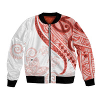 Coral Red Polynesian Tribal Turtle Floral Pattern Bomber Jacket LT05 Unisex Red - Polynesian Pride