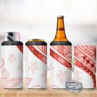 Coral Red Polynesian Tribal Turtle Floral Pattern 4 in 1 Can Cooler Tumbler LT05 - Polynesian Pride