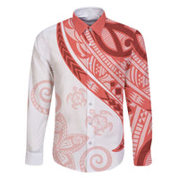 Coral Red Polynesian Tribal Turtle Floral Pattern Family Matching Mermaid Dress and Hawaiian Shirt