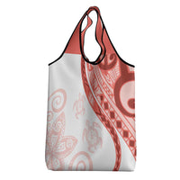Coral Red Polynesian Tribal Turtle Floral Pattern Grocery Bag LT05 - Polynesian Pride