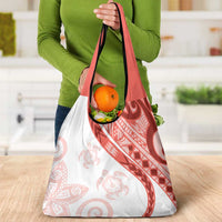 Coral Red Polynesian Tribal Turtle Floral Pattern Grocery Bag LT05 - Polynesian Pride