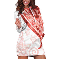 Coral Red Polynesian Tribal Turtle Floral Pattern Hoodie Dress LT05 Red - Polynesian Pride