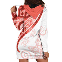Coral Red Polynesian Tribal Turtle Floral Pattern Hoodie Dress LT05 - Polynesian Pride