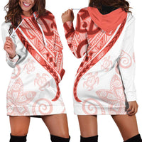 Coral Red Polynesian Tribal Turtle Floral Pattern Hoodie Dress LT05 - Polynesian Pride