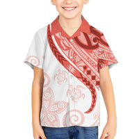 Coral Red Polynesian Tribal Turtle Floral Pattern Kid Hawaiian Shirt