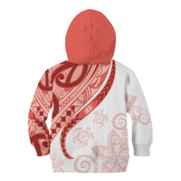 Coral Red Polynesian Tribal Turtle Floral Pattern Kid Hoodie