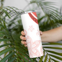 Coral Red Polynesian Tribal Turtle Floral Pattern Skinny Tumbler