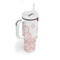 Coral Red Polynesian Tribal Turtle Floral Pattern Tumbler With Handle LT05 - Polynesian Pride