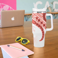 Coral Red Polynesian Tribal Turtle Floral Pattern Tumbler With Handle LT05 - Polynesian Pride