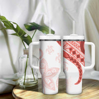 Coral Red Polynesian Tribal Turtle Floral Pattern Tumbler With Handle LT05 - Polynesian Pride