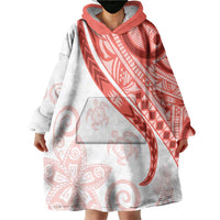 Coral Red Polynesian Tribal Turtle Floral Pattern Wearable Blanket Hoodie LT05 - Polynesian Pride