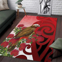 New Zealand Parrot Kaka Area Rug Maori Koru With Pohutukawa Flowers LT05 Red - Polynesian Pride