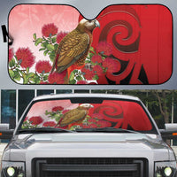 New Zealand Parrot Kaka Auto Sun Shade Maori Koru With Pohutukawa Flowers LT05 Red - Polynesian Pride