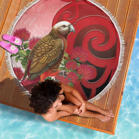 New Zealand Parrot Kaka Beach Blanket Maori Koru With Pohutukawa Flowers LT05 - Polynesian Pride