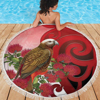 New Zealand Parrot Kaka Beach Blanket Maori Koru With Pohutukawa Flowers LT05 - Polynesian Pride