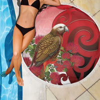 New Zealand Parrot Kaka Beach Blanket Maori Koru With Pohutukawa Flowers LT05 - Polynesian Pride