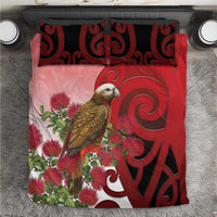 New Zealand Parrot Kaka Bedding Set Maori Koru With Pohutukawa Flowers LT05 Red - Polynesian Pride