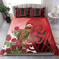 New Zealand Parrot Kaka Bedding Set Maori Koru With Pohutukawa Flowers LT05 - Polynesian Pride