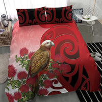 New Zealand Parrot Kaka Bedding Set Maori Koru With Pohutukawa Flowers LT05 - Polynesian Pride