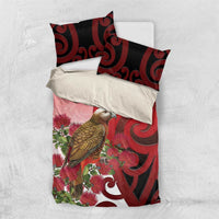 New Zealand Parrot Kaka Bedding Set Maori Koru With Pohutukawa Flowers LT05 US Twin 172cm x 218cm Red - Polynesian Pride