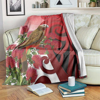 New Zealand Parrot Kaka Blanket Maori Koru With Pohutukawa Flowers LT05 Red - Polynesian Pride