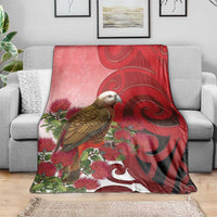 New Zealand Parrot Kaka Blanket Maori Koru With Pohutukawa Flowers LT05 - Polynesian Pride