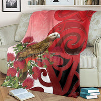 New Zealand Parrot Kaka Blanket Maori Koru With Pohutukawa Flowers LT05 - Polynesian Pride