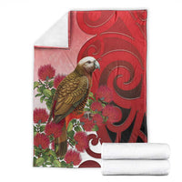 New Zealand Parrot Kaka Blanket Maori Koru With Pohutukawa Flowers LT05 - Polynesian Pride